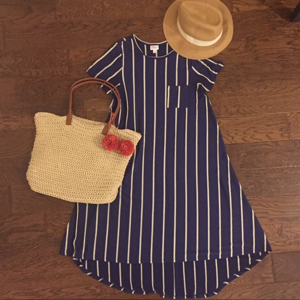 LuLaRoe Carly Dress, Blue & Cream, Size S